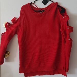 Red Sweater with Decorative Cutouts